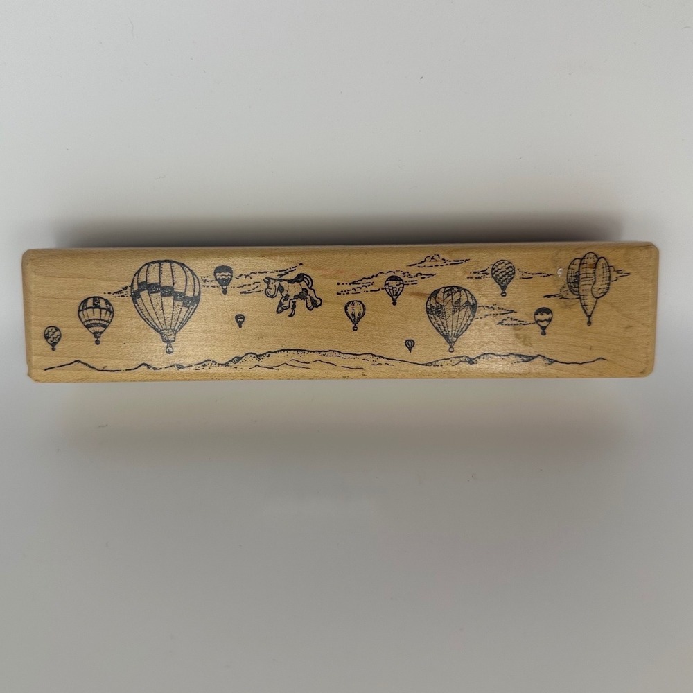 ImaginAir Designs Balloonscape Hot Air Balloon Border Wood Rubber Stamp Vintage